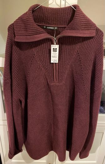 Burgundy Jumper with Neck Zip Oversized Size Large BNWT