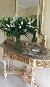 Authentic Italian marble console table and matching mirror
