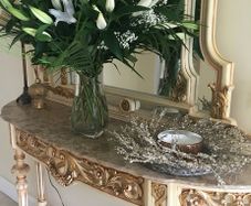 Authentic Italian marble console table and matching mirror