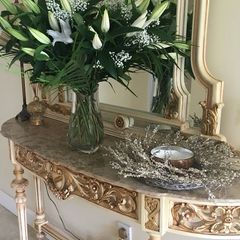 Authentic Italian marble console table and matching mirror