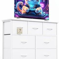 Chest of Drawers for Bedroom with 7 Drawers, Fabric Storage Drawer, Tall White Hallway Storage Unit