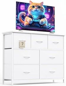 Chest of Drawers for Bedroom with 7 Drawers, Fabric Storage Drawer, Tall White Hallway Storage Unit