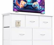Chest of Drawers for Bedroom with 7 Drawers, Fabric Storage Drawer, Tall White Hallway Storage Unit