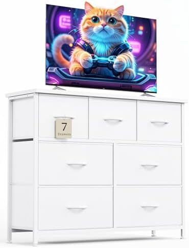 Chest of Drawers for Bedroom with 7 Drawers, Fabric Storage Drawer, Tall White Hallway Storage Unit