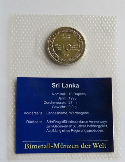 Sri Lanka Bimetallic collector coin | 10 Rupees 1998 BUNC Independence of British Empire
