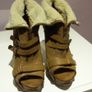 Worn Once. Shearling, open toe tan boot. Image 2