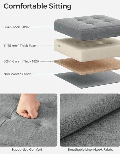Set of 2, Storage Bench, Footrest, Bed End Stool, for Living Room, Bedroom, 30 x 30 x 30 cm, Light Grey
