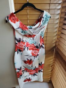 Quiz Floral Bodycon Occasion Dress White Multi