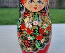 A set of five hand-painted, traditional Russian dolls
