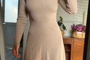 Zara beige ribbed knit turtleneck dress