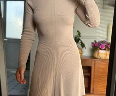 Zara beige ribbed knit turtleneck dress
