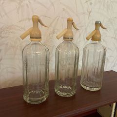 Set of 3 Vintage Ravenhead Glass Soda Siphons