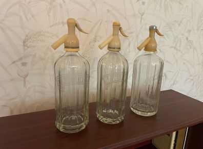 Set of 3 Vintage Ravenhead Glass Soda Siphons