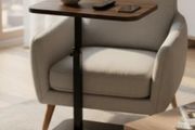 Walnut Multi-Functional C-Type Foldable Side Table for Winter, Featuring a Height Adjustment from 40cm to 80Cm,