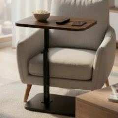 Walnut Multi-Functional C-Type Foldable Side Table for Winter, Featuring a Height Adjustment from 40cm to 80Cm,