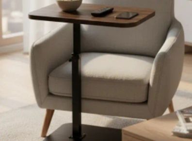 Walnut Multi-Functional C-Type Foldable Side Table for Winter, Featuring a Height Adjustment from 40cm to 80Cm,