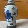 Antique Blue White Chinese Crackle Glaze Vase Brown Chenghua Nian Zhi Mark Image 3