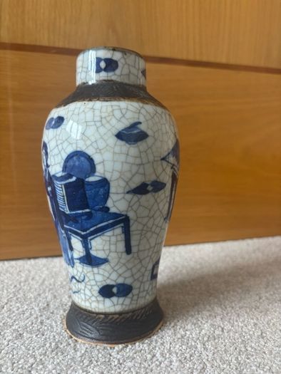 Antique Blue White Chinese Crackle Glaze Vase Brown Chenghua Nian Zhi Mark