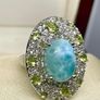 Larimar, Peridot & White Zircon Halo Ring (11.24 Ct) Image 3