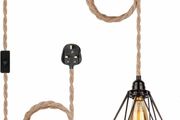 Plug in Pendant Light - Industrial Black 4.5m(15ft) Pendant Light Fitting, Hemp Rope Light Cord Metal Lampshade (MULTIPLE COLOURS AVAILABLE)