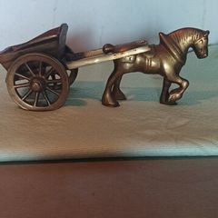 Vintage heavy brass horse and cart, weight 131.13g