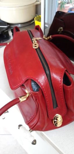 Marino Orlandi Genuine Italian Cherry Red Leather Shoulder/Hand Bag
