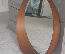 Round mirror with wooden frame