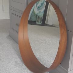 Round mirror with wooden frame
