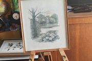 BY, F. Massa, Set Of 3 Vintage Framed watercoulored Drawings Prints Countryside