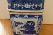 Vintage Asian Blue and White Lidded Ceramic Jar