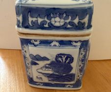 Vintage Asian Blue and White Lidded Ceramic Jar