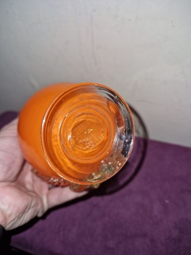 1960's Orange ruffled blown glass vase