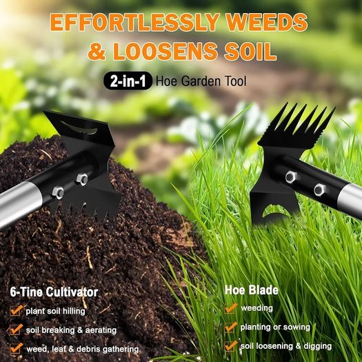 Weed Remover Tool 2-in-1 Weed Rake & Hoe Combo, Heavy Duty Manual Weed Puller with 40-148cm Adjustable Long Handle, Ergonomic Weeding Tools for Lawn, Yard, Patio, Garden
