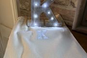 New 16cm x 15cm x 3cm washed wood effect K with lights in monogrammed gift bag
