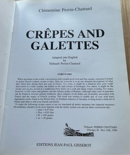 English edition of "Crepes and Galettes" by Clementine Perrin-Chattard