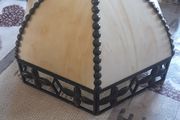 Vintage Style Tiffany Lamp Shade featuring Caramel Beige Glass Panels on a Decorative Metal Frame, Postage Available or Collection