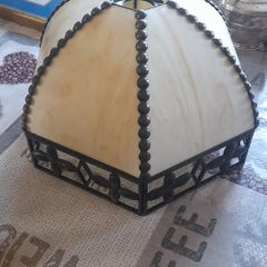 Vintage Style Tiffany Lamp Shade featuring Caramel Beige Glass Panels on a Decorative Metal Frame, Postage Available or Collection