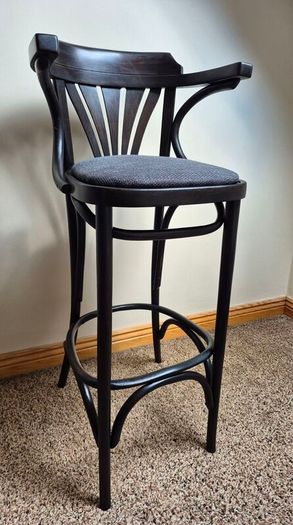 Mid-Century Modern Ebonized Bentwood Fanback Bar Stool