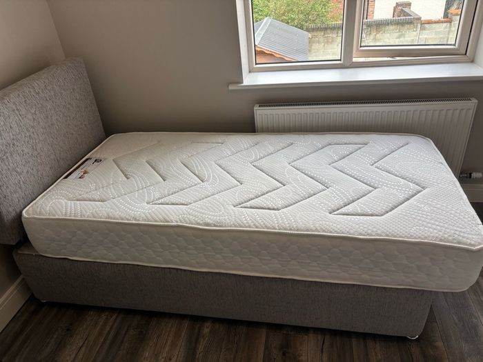 Single Grey Upholstered Divan Bed Mattress - Want Gone ASAP