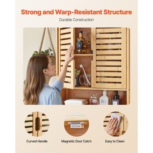 Bathroom Wall Cabinet, 2 Doors and Adjustable Shelf, Over the Toilet Storage Medicine Cabinet Wall Mounted, Hanging Organizer with Shelves
