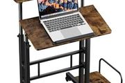 Height Adjustable Rolling Desk with Tilting Table Top, Sit-Stand Workstation with Wheels, 60 x 60 cm