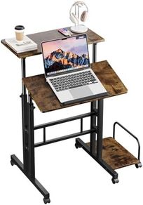 Height Adjustable Rolling Desk with Tilting Table Top, Sit-Stand Workstation with Wheels, 60 x 60 cm