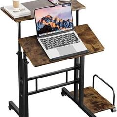Height Adjustable Rolling Desk with Tilting Table Top, Sit-Stand Workstation with Wheels, 60 x 60 cm