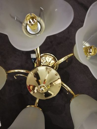 Metallic clour gilden + Glass shaped flushed mount light vintage living room semi flush chandlier with frosted glass shades.