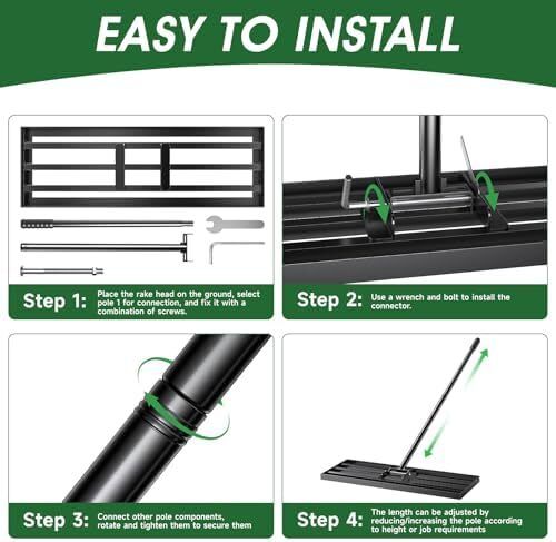 Lawn Leveling Rake  Level Your Lawn 3X Faster, 43x25cm,Perfect Weight Balance, Heavy Duty Gardening Tools with Adjustable Handle, Not Too Heavy,Not Too Small,Easy for Soil & Sand Spreading for Garden