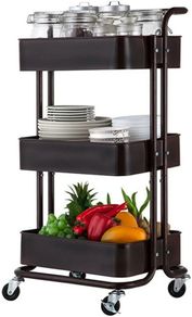 3 Tier Storage Trolley on Wheels Cart Kitchen Utility Rolling Rack Tray Shelf for Kitchen Bathroom Laundry and Office (Black)