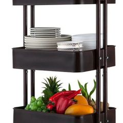 3 Tier Storage Trolley on Wheels Cart Kitchen Utility Rolling Rack Tray Shelf for Kitchen Bathroom Laundry and Office (Black)