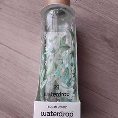 New Waterdrop Glass Bottle 600ml, Bamboo Lid, Brand New
