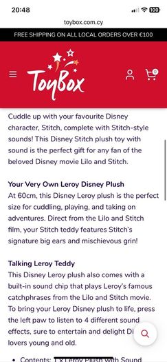 Talking Leroy plush from LILO & Stitch - extra large