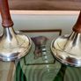 Vintage Tall Pair of Silver Metal and Wooden Candlestick Holders Image 6